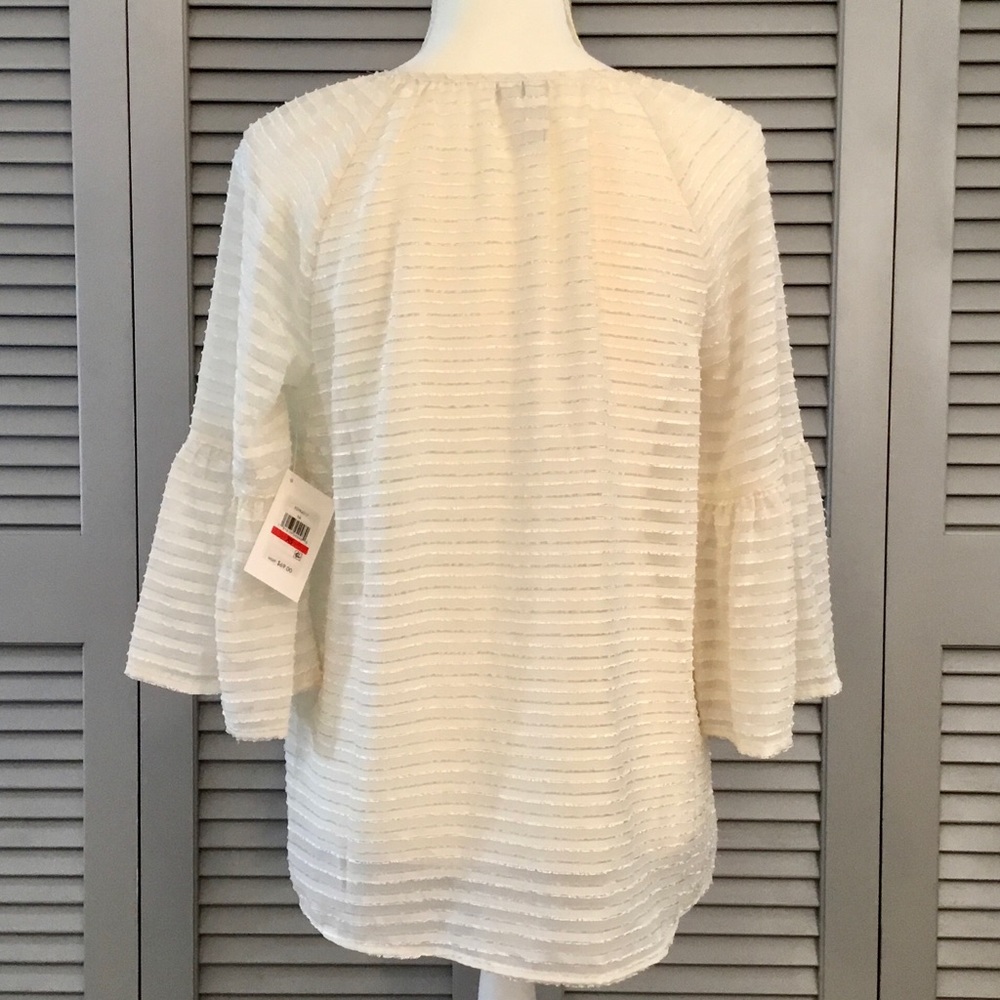 Kensie Ivory Textured Striped Tie Front Top - Picture 5 of 10